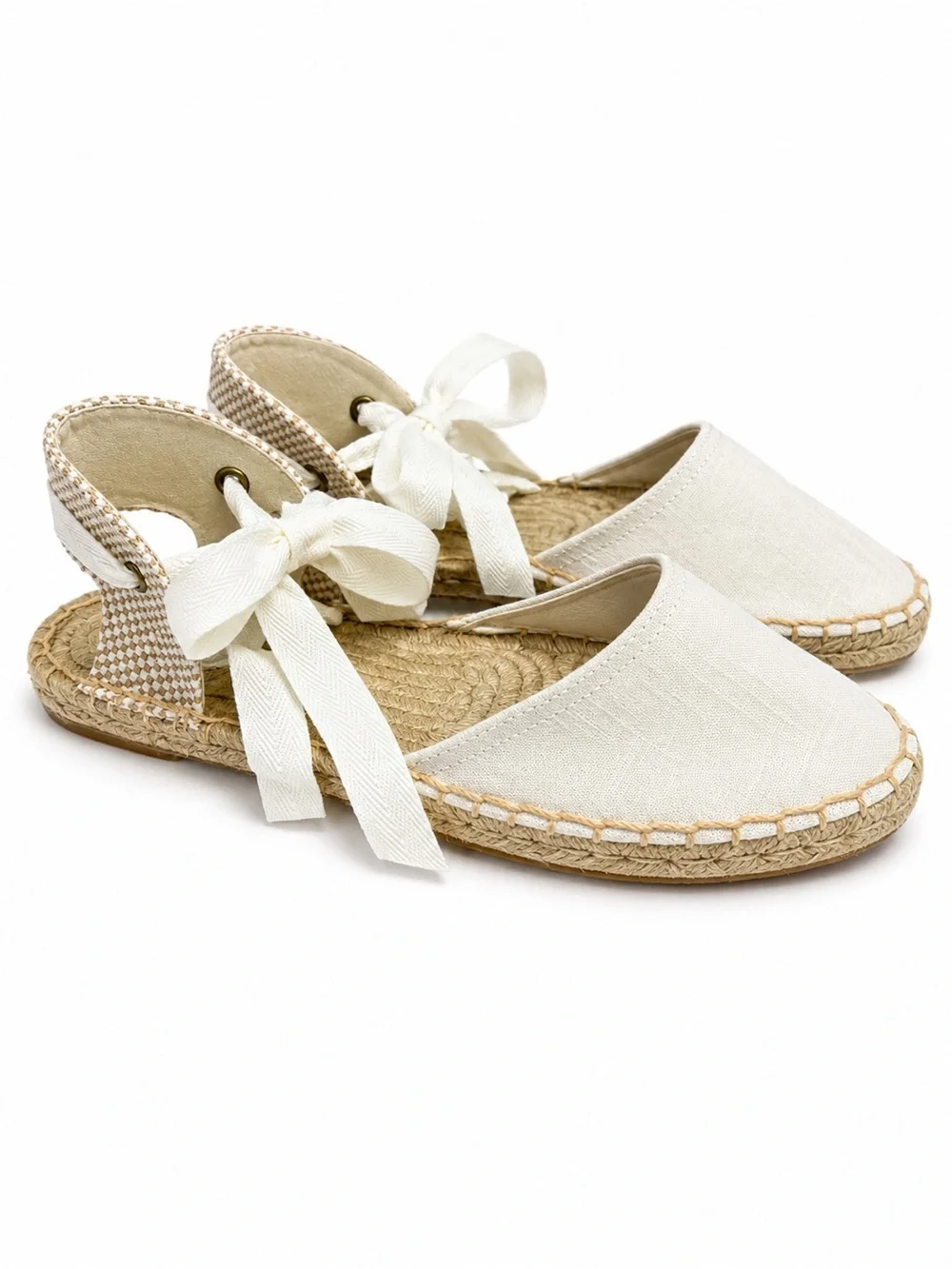 Women’s Cream Espadrille Tie-Back Flats